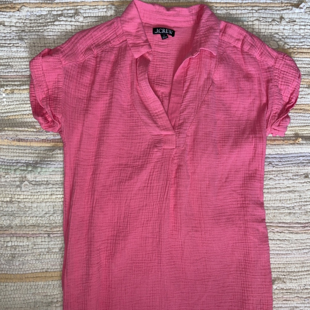 J. Crew Gauze Popover Pink Mini Short Sleeve Cotton Dress Size Small - Picture 4 of 6